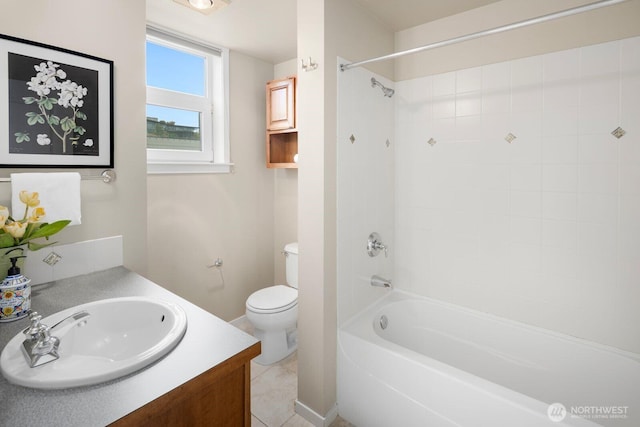 bathroom featuring vanity, toilet, and shower / washtub combination