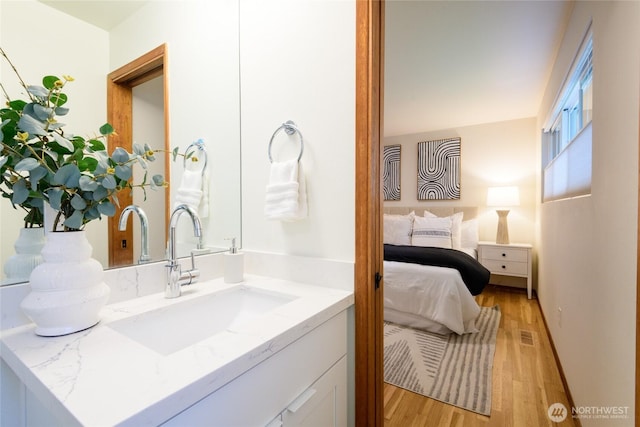 bathroom with vanity and wood finished floors