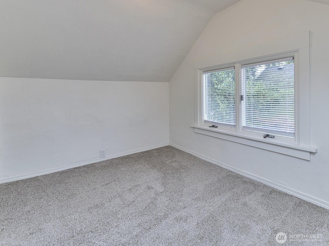 bonus room featuring baseboards, carpet floors, and vaulted ceiling