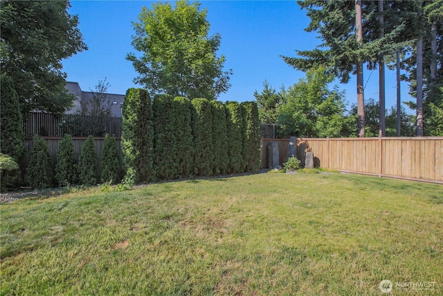 view of yard featuring a fenced backyard