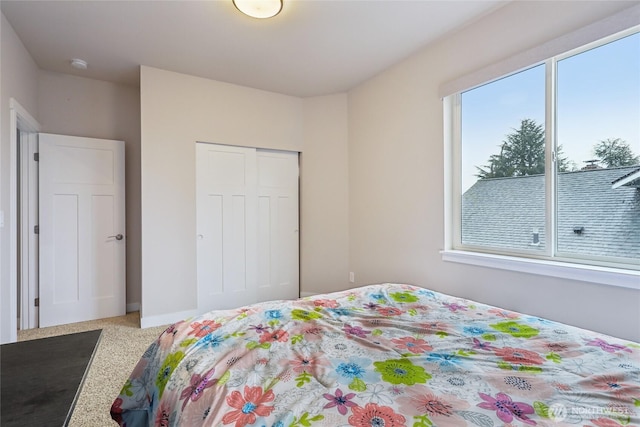 bedroom featuring a closet and carpet floors