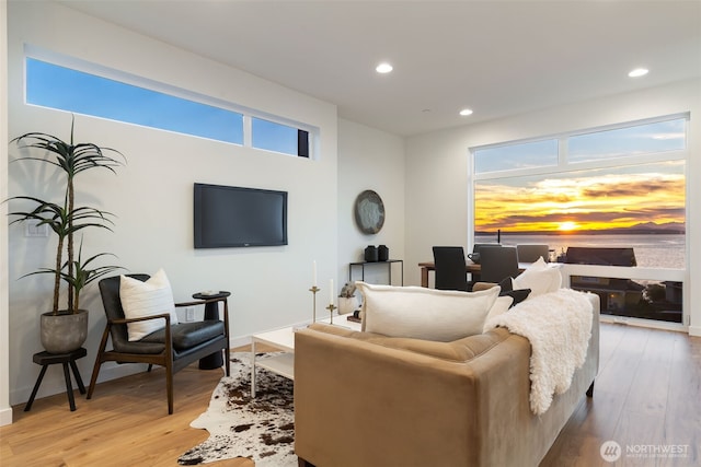 3833 59th Ave SW, Seattle, WA 98116 - living room with light wood-style flooring and recessed lighting