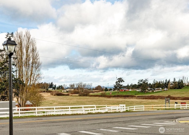 view of road with a rural view and street lights