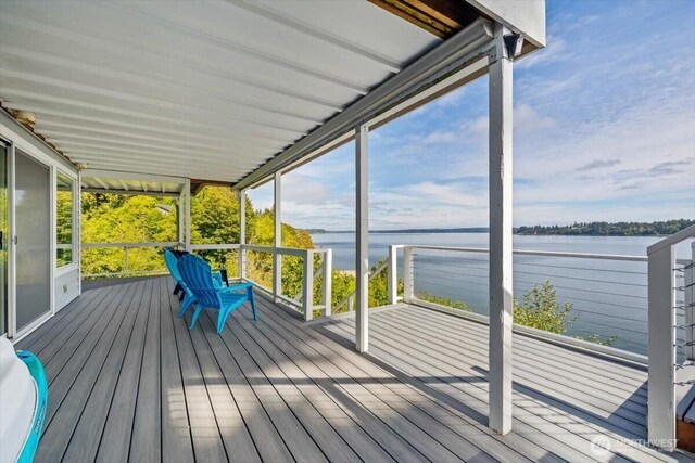 deck with a water view