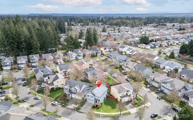 birds eye view of property with a residential view