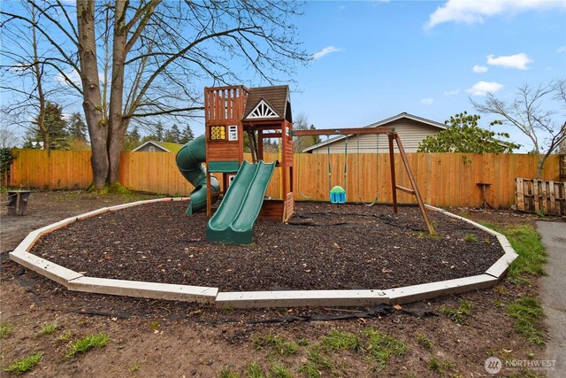 view of play area with fence