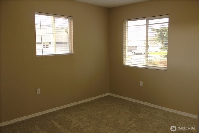 carpeted spare room with a wealth of natural light and baseboards