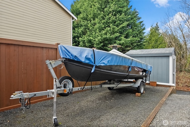 exterior space featuring an outdoor structure and a storage unit