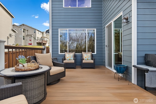 deck with a residential view