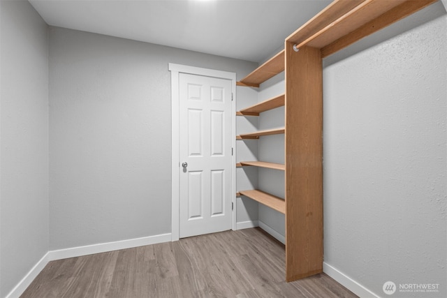 walk in closet with wood finished floors