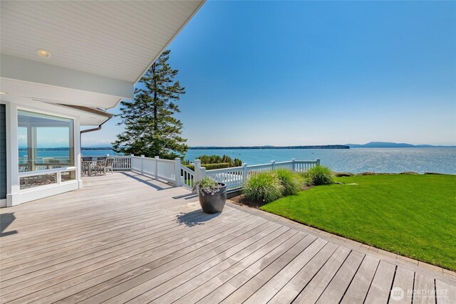 5685 Nakat Way, Blaine, WA 98230 - wooden terrace with a water view and a yard
