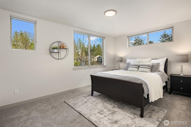 bedroom with multiple windows, carpet, and baseboards