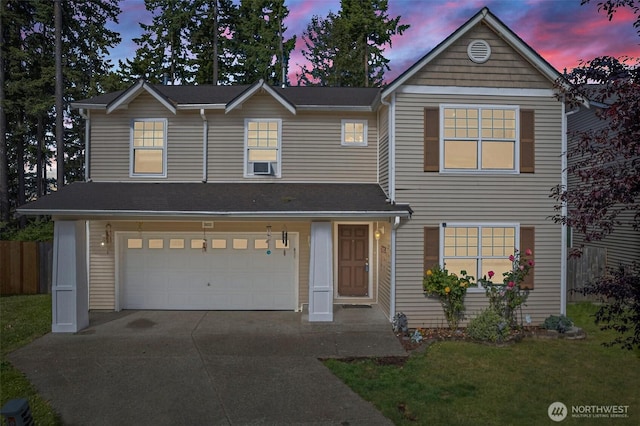20212 17th Avenue Ct E, Spanaway, WA 98387 - traditional-style house with a garage, concrete driveway, and cooling unit