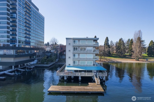 dock area with a water view