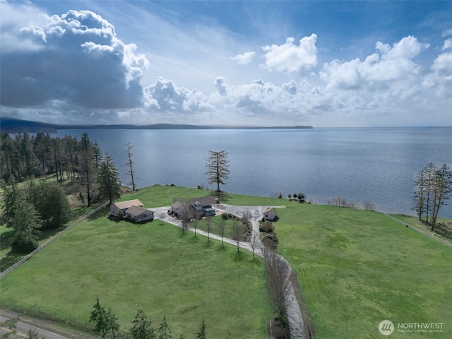 aerial view featuring a water view