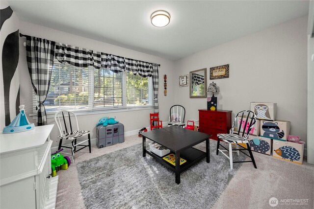 sitting room with carpet flooring and baseboards