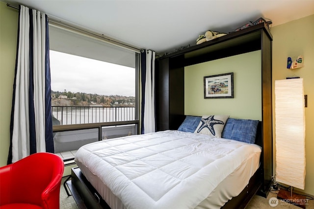 bedroom with a water view