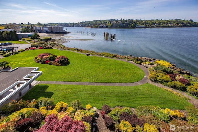 bird's eye view featuring a water view