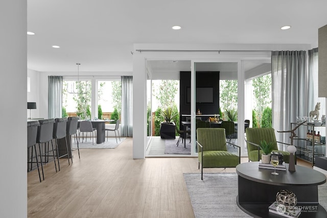 living room featuring recessed lighting and wood finished floors