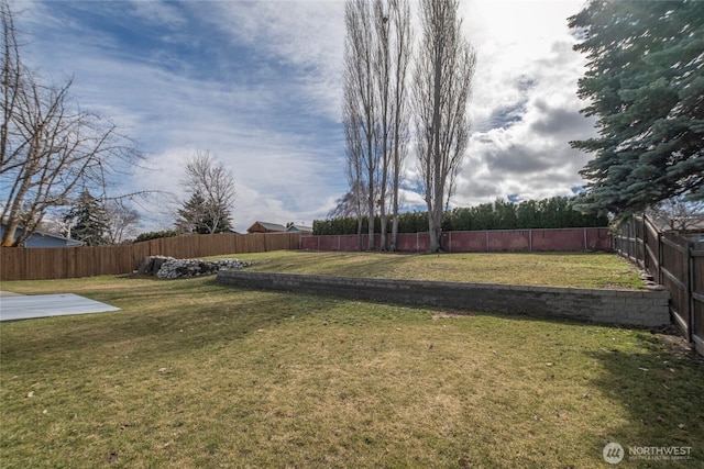 view of yard featuring a fenced backyard