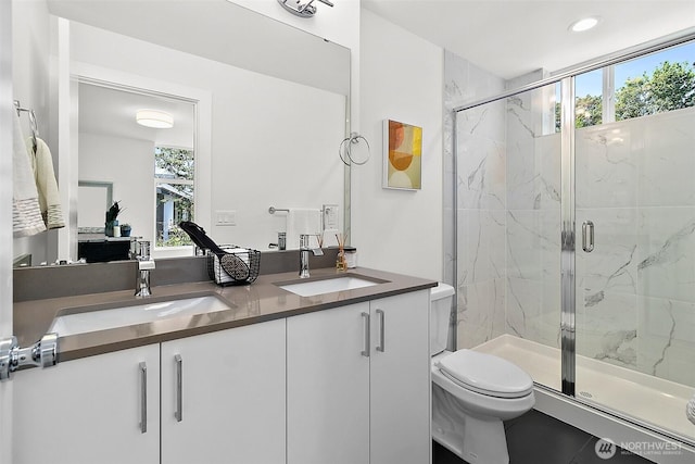 full bathroom featuring a sink, toilet, and a healthy amount of sunlight