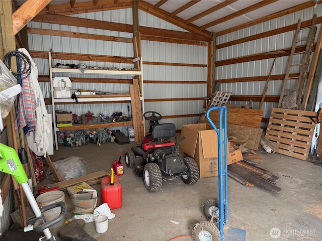 garage with metal wall