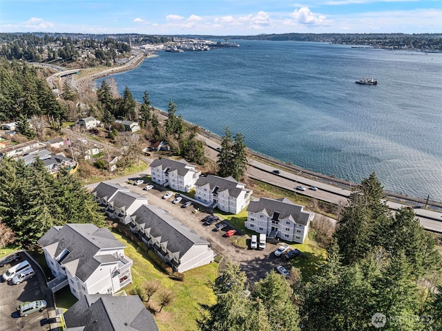 aerial view featuring a water view