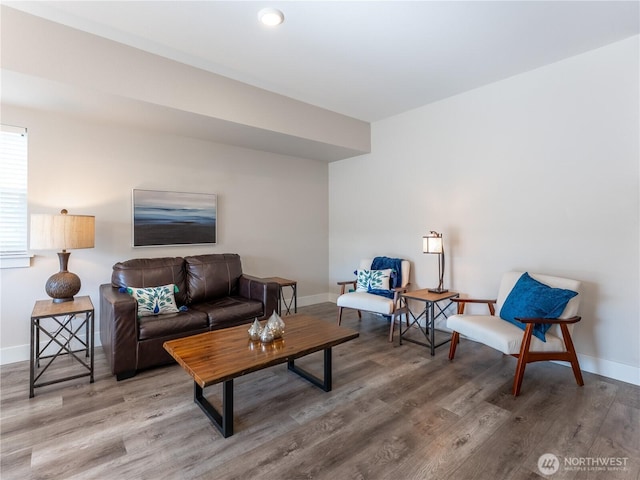 living room featuring baseboards and wood finished floors