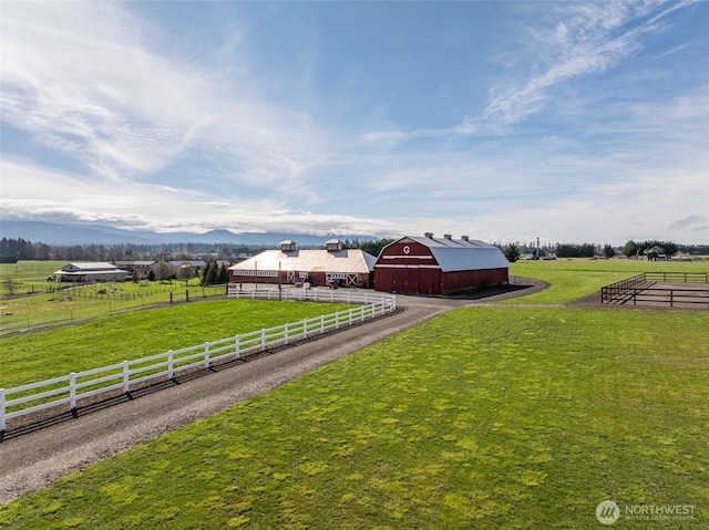 4596 Woodcock Rd, Sequim, WA 98382 - view of yard featuring a rural view, a barn, fence, and an outbuilding