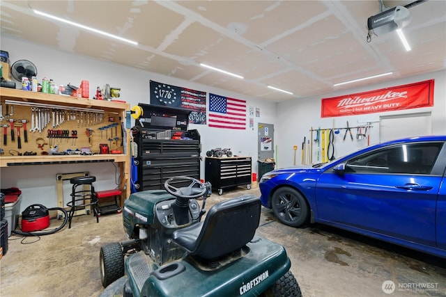 garage featuring a workshop area