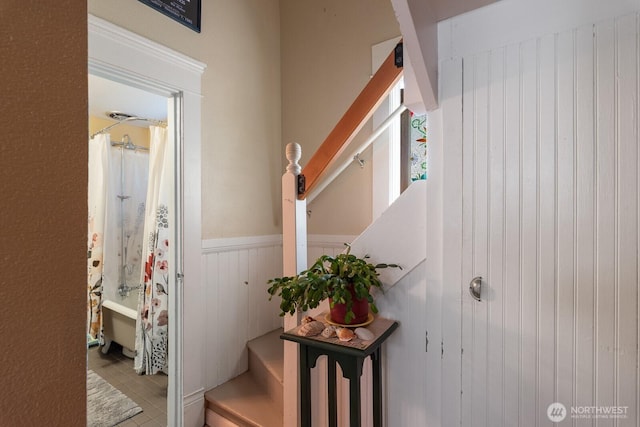 stairs with wainscoting