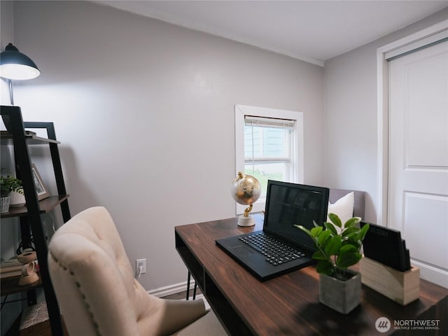 home office with baseboards