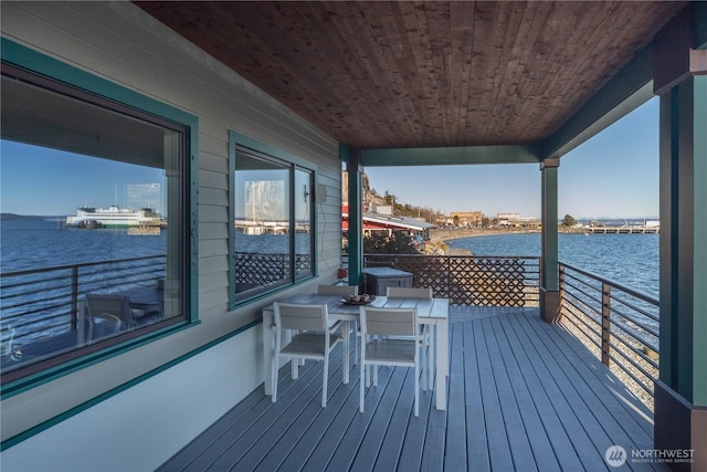 wooden deck with a water view