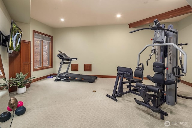 18212 244th Ave NE, Woodinville, WA 98077 - workout room featuring carpet floors, baseboards, and recessed lighting