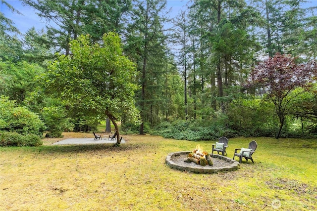 view of yard featuring a fire pit