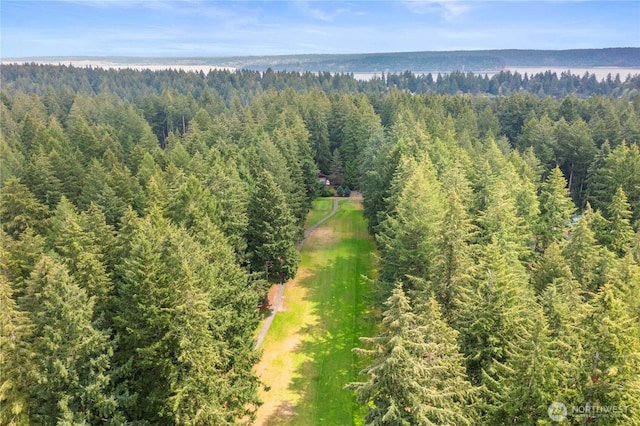 birds eye view of property with a forest view