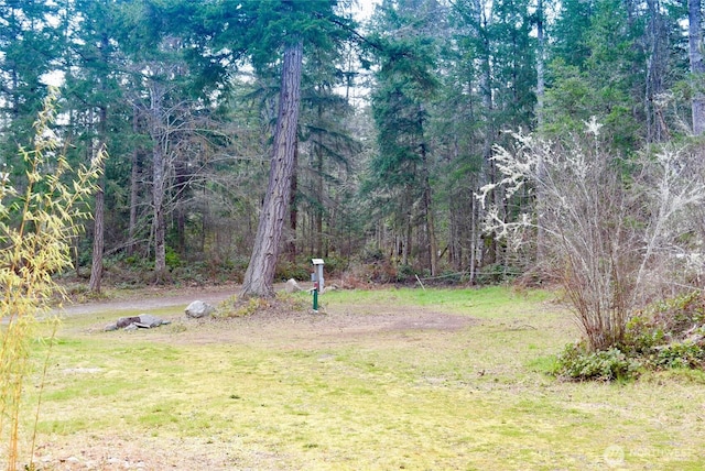 view of yard with a view of trees