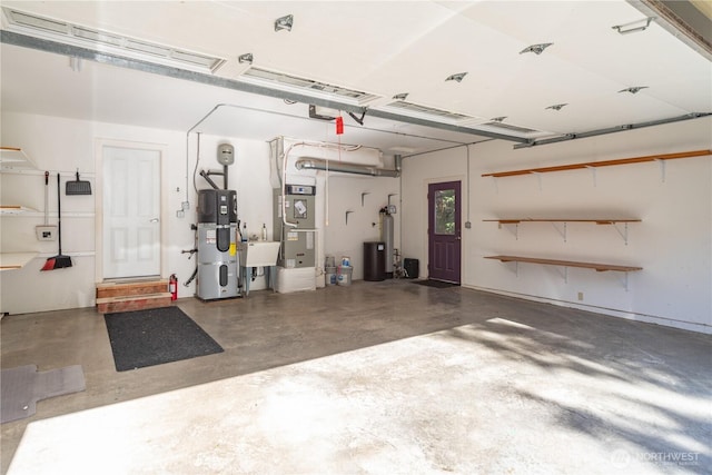 garage featuring water heater