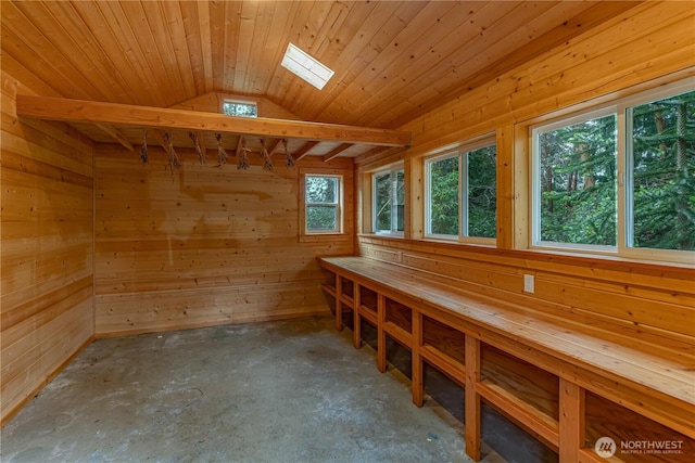 interior space featuring a sauna and a skylight