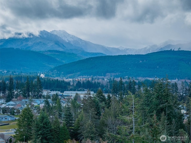 property view of mountains featuring a view of trees