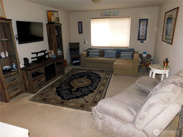 living area with carpet