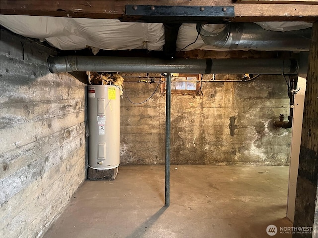 unfinished below grade area featuring water heater
