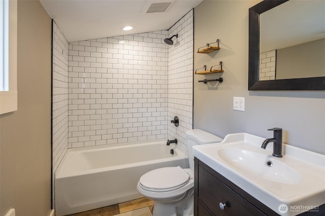 308 S 1st St, Roslyn, WA 98941 - bathroom featuring shower / bathtub combination, visible vents, toilet, and vanity