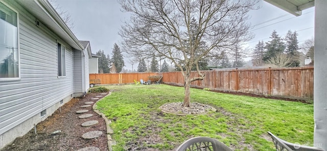 view of yard with a fenced backyard