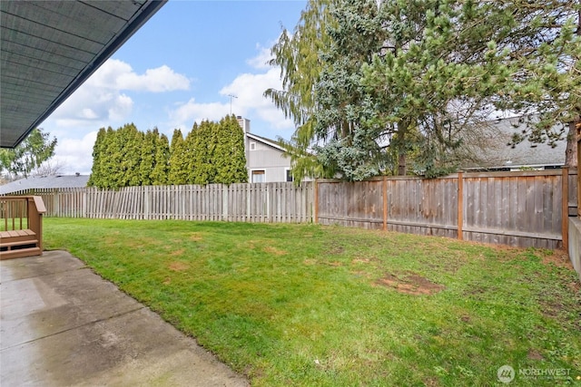 view of yard with a patio and a fenced backyard