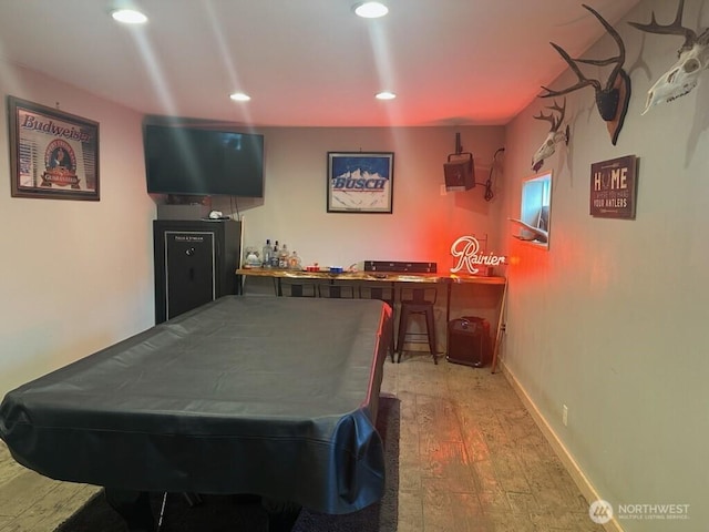 310 Kosmos Ln, Morton, WA 98356 - playroom with pool table, recessed lighting, wood finished floors, and baseboards