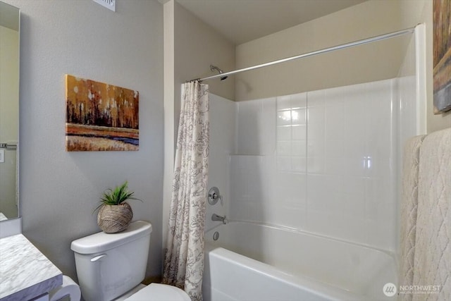 12225 SE 271st Pl, Kent, WA 98030 - full bath featuring toilet, shower / tub combo with curtain, and vanity