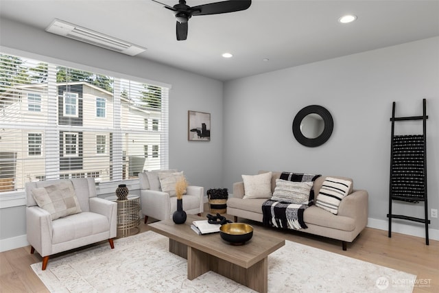 18 160th St SE, Bothell, WA 98012 - living area featuring ceiling fan, light wood-style flooring, and recessed lighting