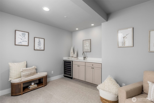 18 160th St SE, Bothell, WA 98012 - sitting room with wine cooler, wet bar, recessed lighting, and light carpet