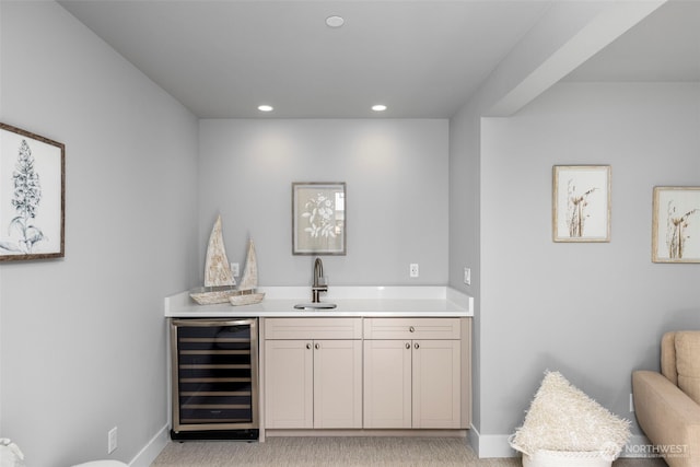 18 160th St SE, Bothell, WA 98012 - bar featuring beverage cooler, recessed lighting, and light colored carpet